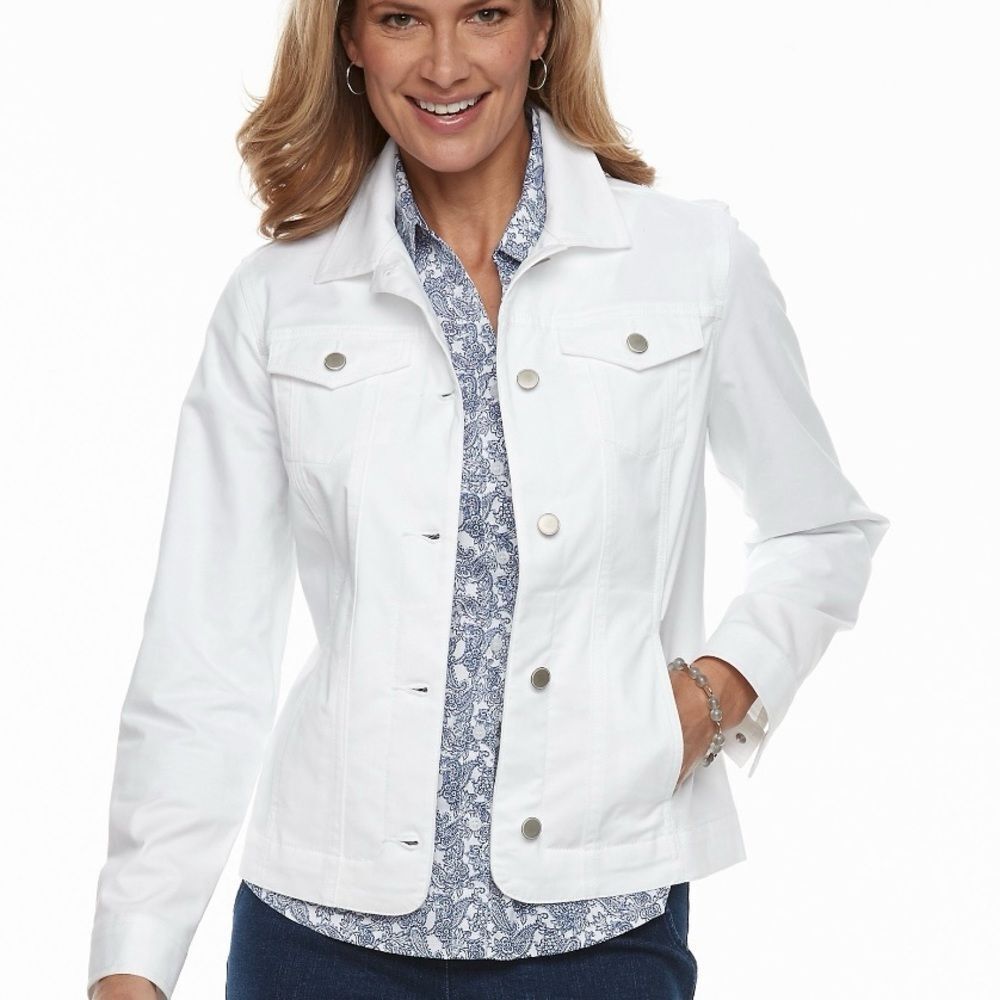 Women's Croft & Barrow® Button-Down White Stretch Cotton Jacket M